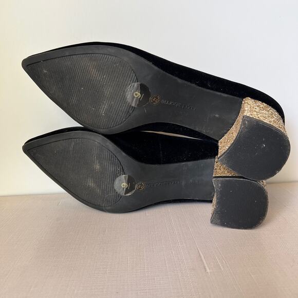 Liz Claiborne Black Velvet Gold Glitter Block Heels Pointed Toe Womens Size 9 - Picture 7 of 7